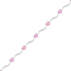 4.0mm Heart-Shaped Lab-Created Pink Sapphire and Beaded Wave Link Alternating Line Bracelet in Sterling Silver - 7.25"