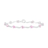 4.0mm Heart-Shaped Lab-Created Pink Sapphire and Beaded Wave Link Alternating Line Bracelet in Sterling Silver - 7.25"