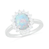 Oval Lab-Created Opal and White Sapphire Starburst Frame Ring in Sterling Silver