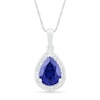 Thumbnail Image 0 of Pear-Shaped Lab-Created Blue and White Sapphire Frame Teardrop Pendant in Sterling Silver