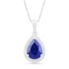 Thumbnail Image 1 of Pear-Shaped Lab-Created Blue and White Sapphire Frame Teardrop Pendant in Sterling Silver