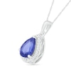 Thumbnail Image 2 of Pear-Shaped Lab-Created Blue and White Sapphire Frame Teardrop Pendant in Sterling Silver