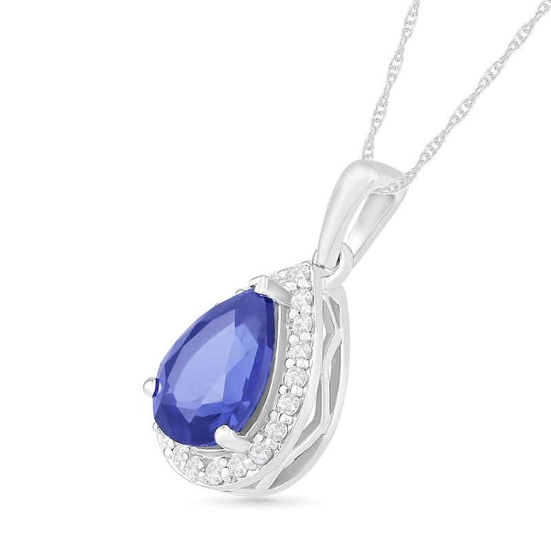 Main Image 2 of Pear-Shaped Lab-Created Blue and White Sapphire Frame Teardrop Pendant in Sterling Silver