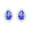 Pear-Shaped Lab-Created Blue and White Sapphire Frame Teardrop Earrings in Sterling Silver