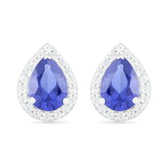 Pear-Shaped Lab-Created Blue and White Sapphire Frame Teardrop Earrings in Sterling Silver