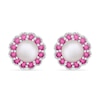 Thumbnail Image 1 of Freshwater Cultured Pearl and Lab-Created Pink Sapphire Frame Vintage-Style Flower Stud Earrings in Sterling Silver