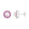 Thumbnail Image 2 of Cultured Freshwater Pearl and Lab-Created Pink Sapphire Frame Vintage-Style Flower Stud Earrings in Sterling Silver