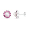 Thumbnail Image 3 of Freshwater Cultured Pearl and Lab-Created Pink Sapphire Frame Vintage-Style Flower Stud Earrings in Sterling Silver
