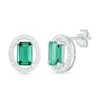 Thumbnail Image 2 of Emerald-Cut Lab-Created Emerald and White Sapphire Open Oval Frame Drop Earrings in Sterling Silver