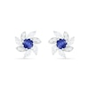Thumbnail Image 1 of 4.0mm Lab-Created Blue and White Sapphire Swirl Petal Frame Flower Stud Earrings in Sterling Silver