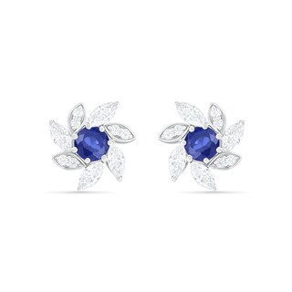 4.0mm Lab-Created Blue and White Sapphire Swirl Petal Frame Flower Stud Earrings in Sterling Silver