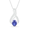 Thumbnail Image 0 of Oval Lab-Created Blue and White Sapphire Double Split Swirl Infinity Pendant in Sterling Silver