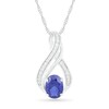 Thumbnail Image 1 of Oval Lab-Created Blue and White Sapphire Double Split Swirl Infinity Pendant in Sterling Silver