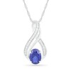 Thumbnail Image 0 of Oval Lab-Created Blue and White Sapphire Double Split Swirl Infinity Pendant in Sterling Silver