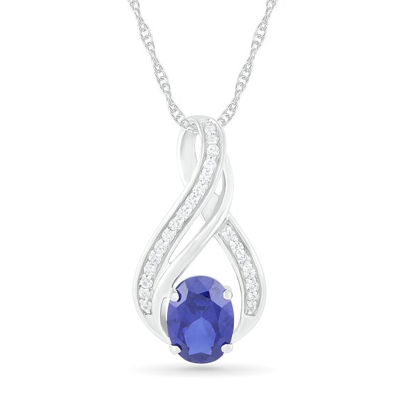 Oval Lab-Created Blue and White Sapphire Double Split Swirl Infinity Pendant in Sterling Silver