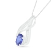 Thumbnail Image 2 of Oval Lab-Created Blue and White Sapphire Double Split Swirl Infinity Pendant in Sterling Silver