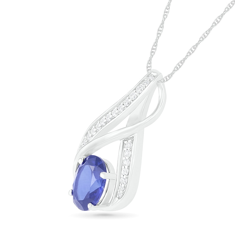 Oval Lab-Created Blue and White Sapphire Double Split Swirl Infinity Pendant in Sterling Silver