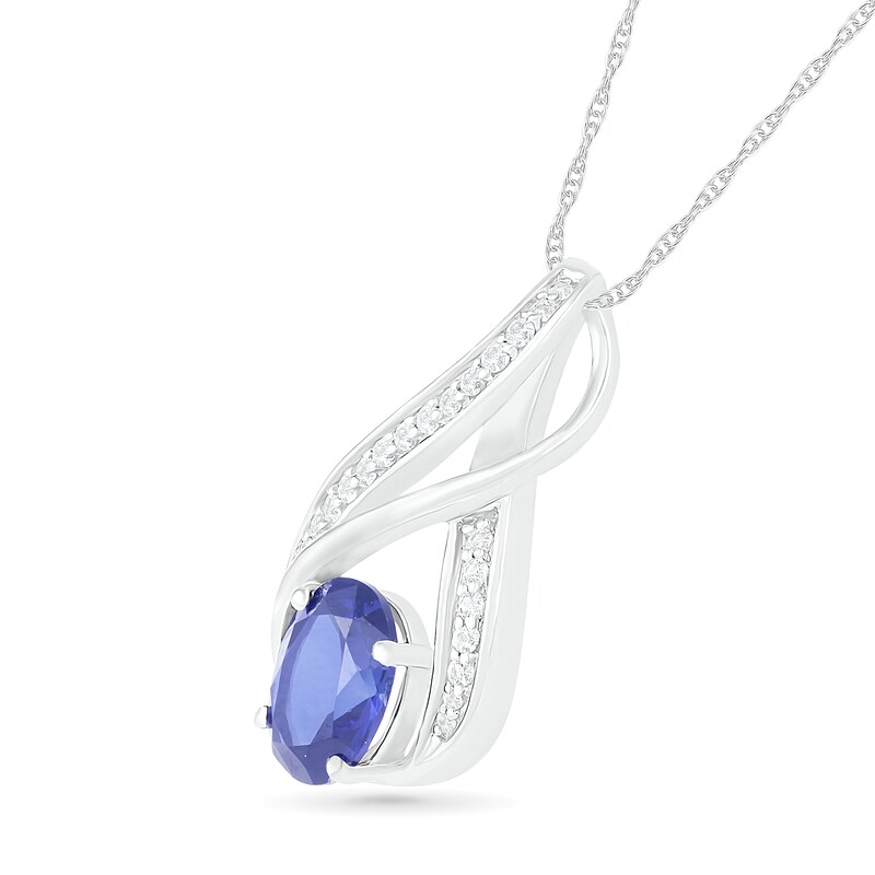 Oval Lab-Created Blue and White Sapphire Double Split Swirl Infinity Pendant in Sterling Silver