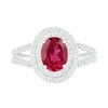 Oval Lab-Created Ruby and White Sapphire Double Frame Split Shank Ring in Sterling Silver