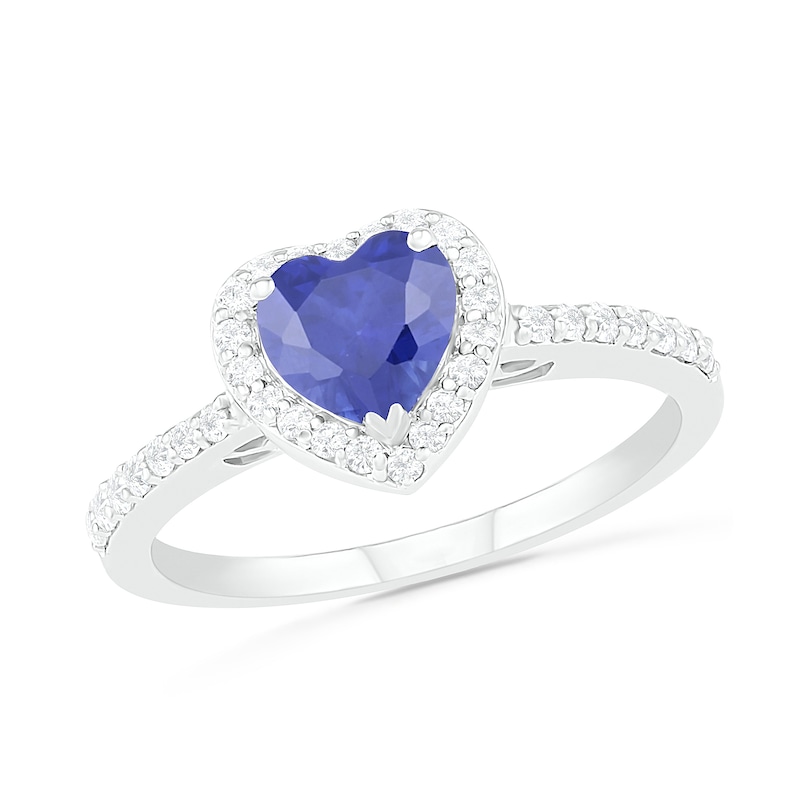 6.0mm Heart-Shaped Lab-Created Blue and White Sapphire Frame Ring in Sterling Silver|Peoples Jewellers