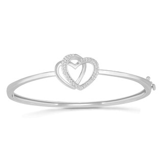 Lab-Created White Sapphire Double Loop Heart Bangle in Sterling Silver