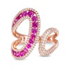 Thumbnail Image 1 of EFFY™ Collection Pink Sapphire and 0.43 CT. T.W. Diamond Open Loop Shank Wrap Ring in 14K Rose Gold
