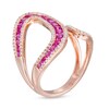 Thumbnail Image 2 of EFFY™ Collection Pink Sapphire and 0.43 CT. T.W. Diamond Open Loop Shank Wrap Ring in 14K Rose Gold