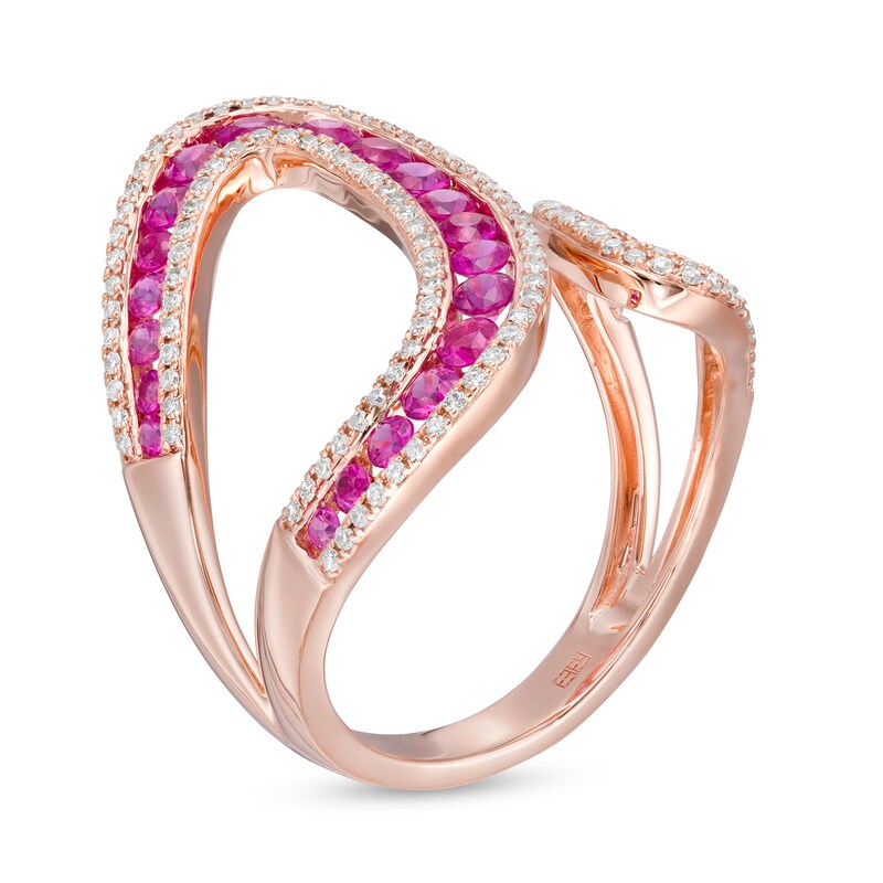 EFFY™ Collection Pink Sapphire and 0.43 CT. T.W. Diamond Open Loop Shank Wrap Ring in 14K Rose Gold