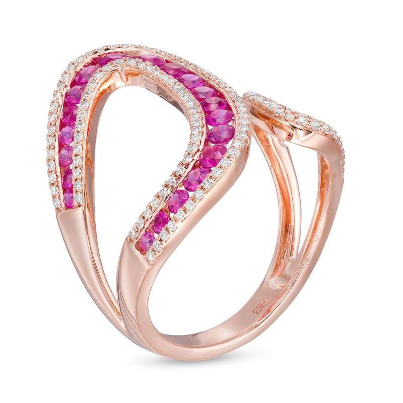 Main Image 3 of EFFY™ Collection Pink Sapphire and 0.43 CT. T.W. Diamond Open Loop Shank Wrap Ring in 14K Rose Gold