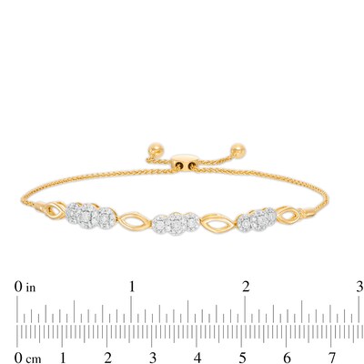 0.40 CT. T.W. Composite Diamond Three Stone Bolo Bracelet in 10K Gold - 10.5"
