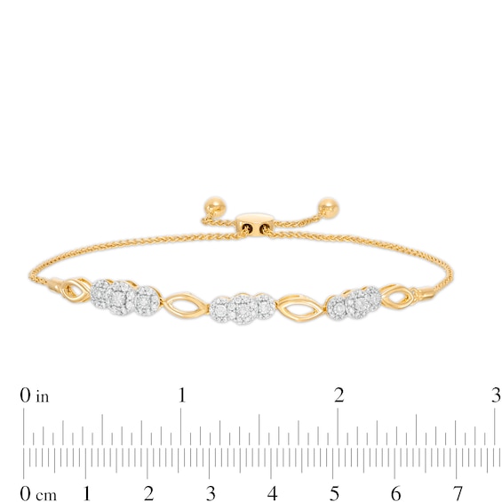 0.40 CT. T.W. Composite Diamond Three Stone Bolo Bracelet in 10K Gold - 10.5"