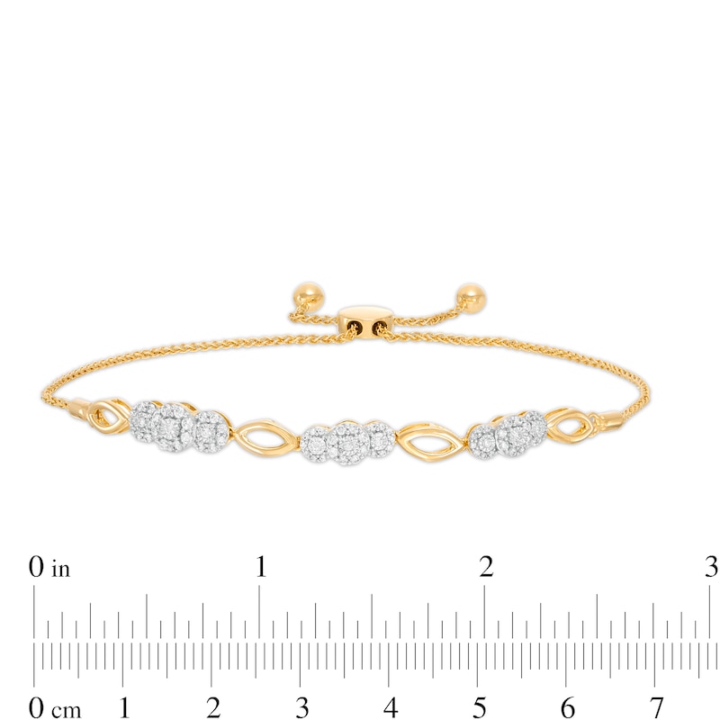 0.40 CT. T.W. Composite Diamond Three Stone Bolo Bracelet in 10K Gold - 10.5"