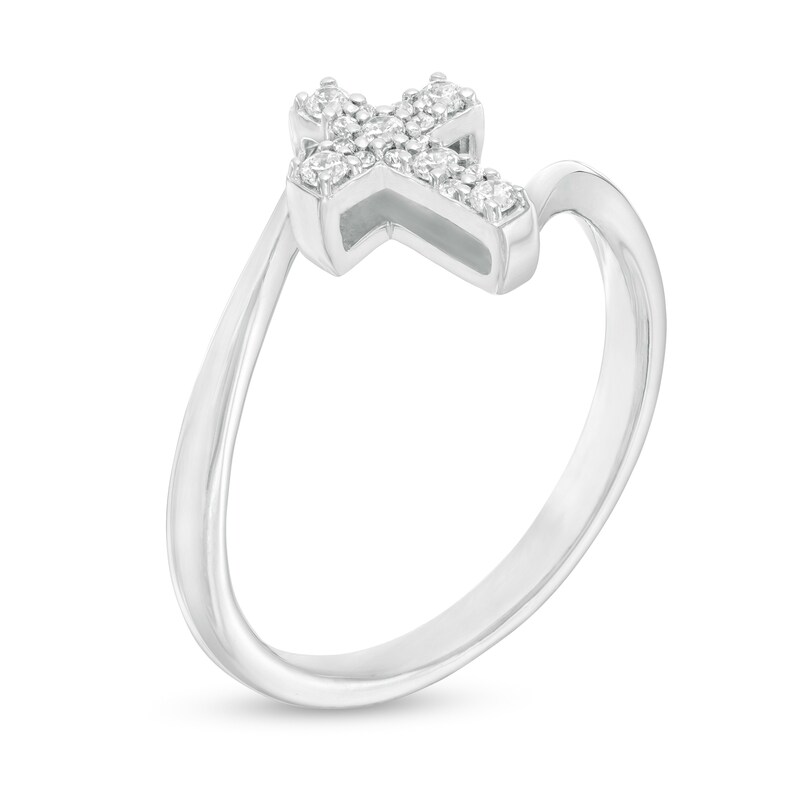 Main Image 3 of 0.12 CT. T.W. Diamond Cross Bypass Ring in Sterling Silver