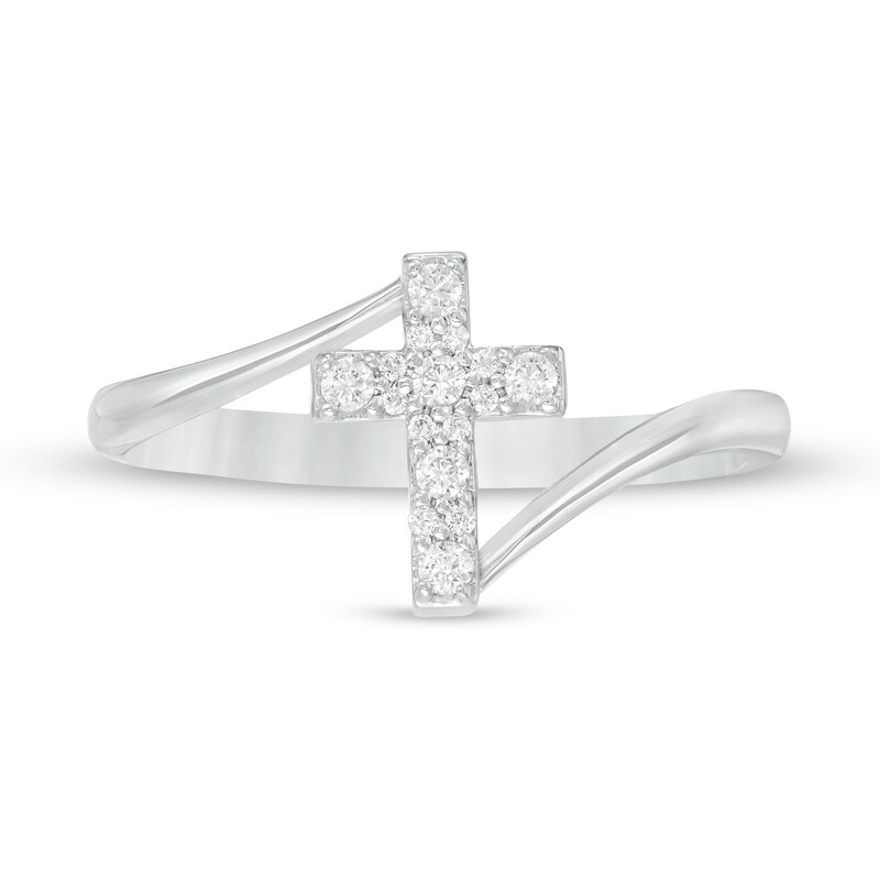 Main Image 4 of 0.12 CT. T.W. Diamond Cross Bypass Ring in Sterling Silver