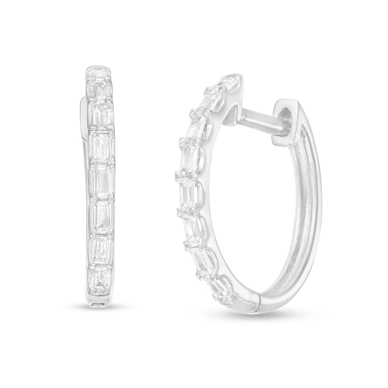 Main Image 1 of 0.25 CT. T.W. Baguette Diamond Hoop Earrings in 10K White Gold