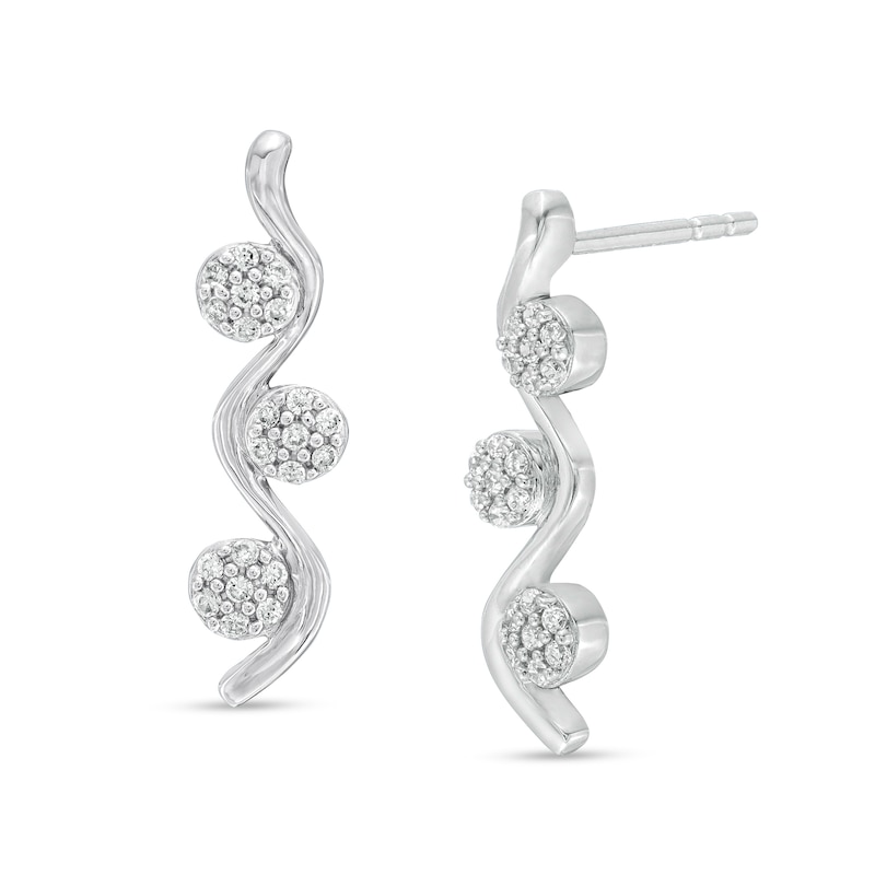 Main Image 1 of 0.15 CT. T.W. Composite Diamond Wavy Drop Earrings in 10K White Gold