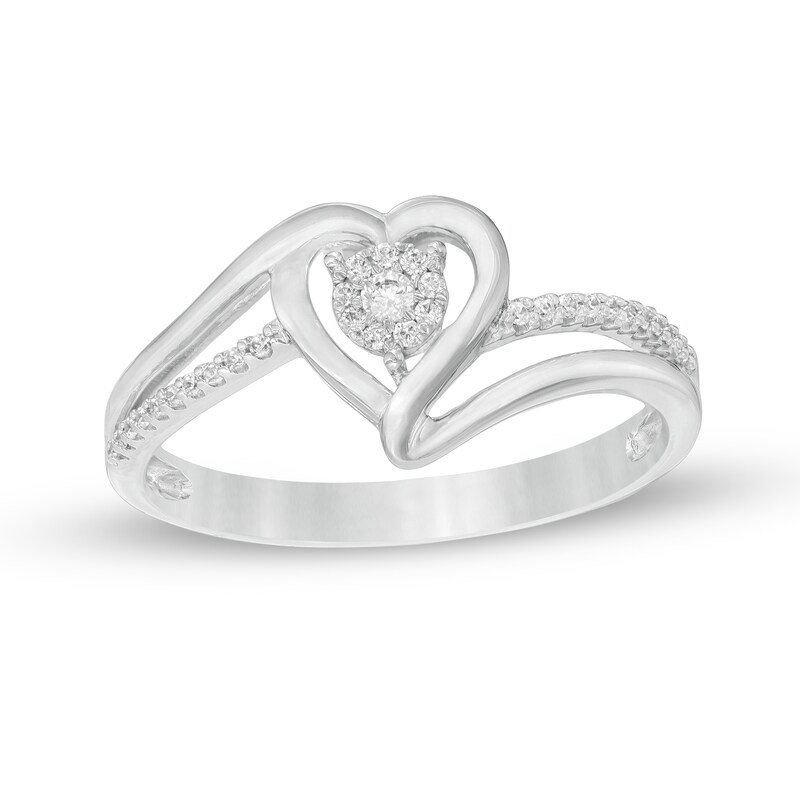 Main Image 1 of 0.15 CT. T.W. Diamond Heart Split Shank Ring in Sterling Silver