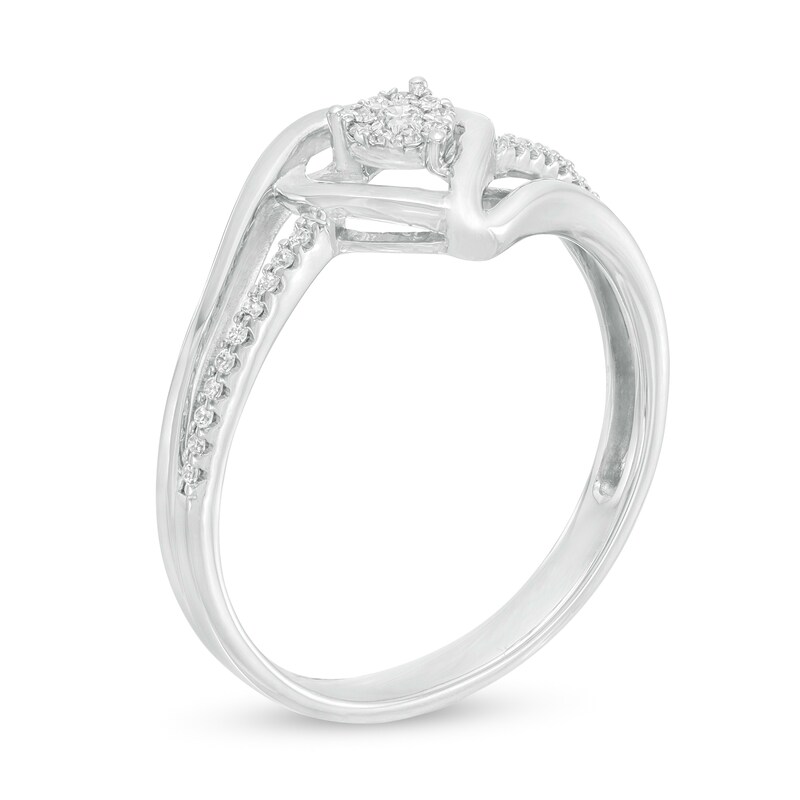 Main Image 3 of 0.15 CT. T.W. Diamond Heart Split Shank Ring in Sterling Silver