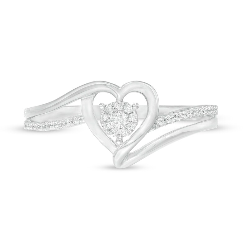 Main Image 4 of 0.15 CT. T.W. Diamond Heart Split Shank Ring in Sterling Silver
