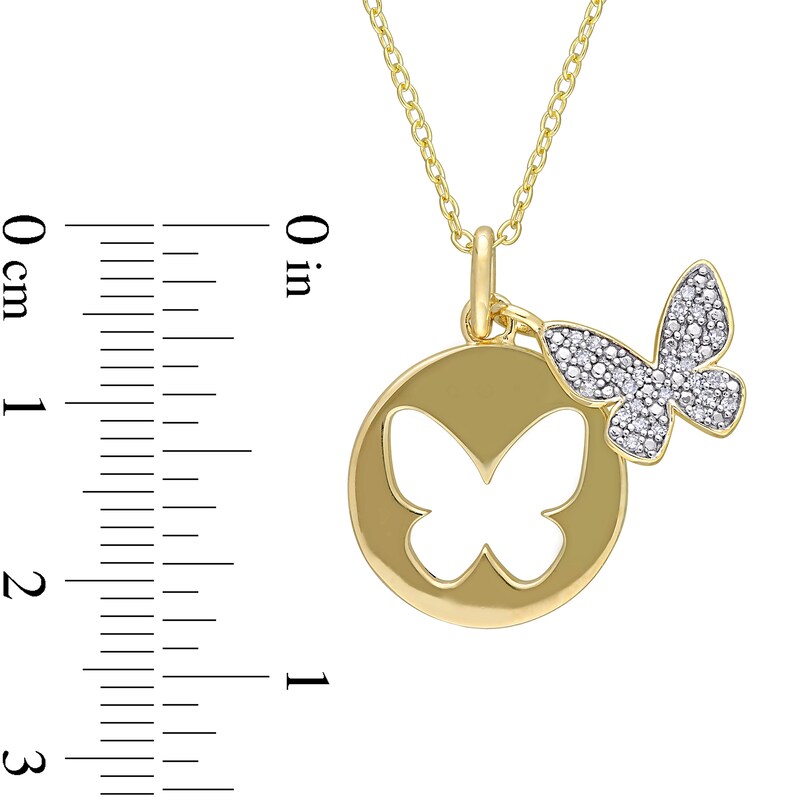 Main Image 3 of 0.10 CT. T.W. Diamond Butterfly Cutout Disc Pendant in Sterling Silver with Yellow Rhodium