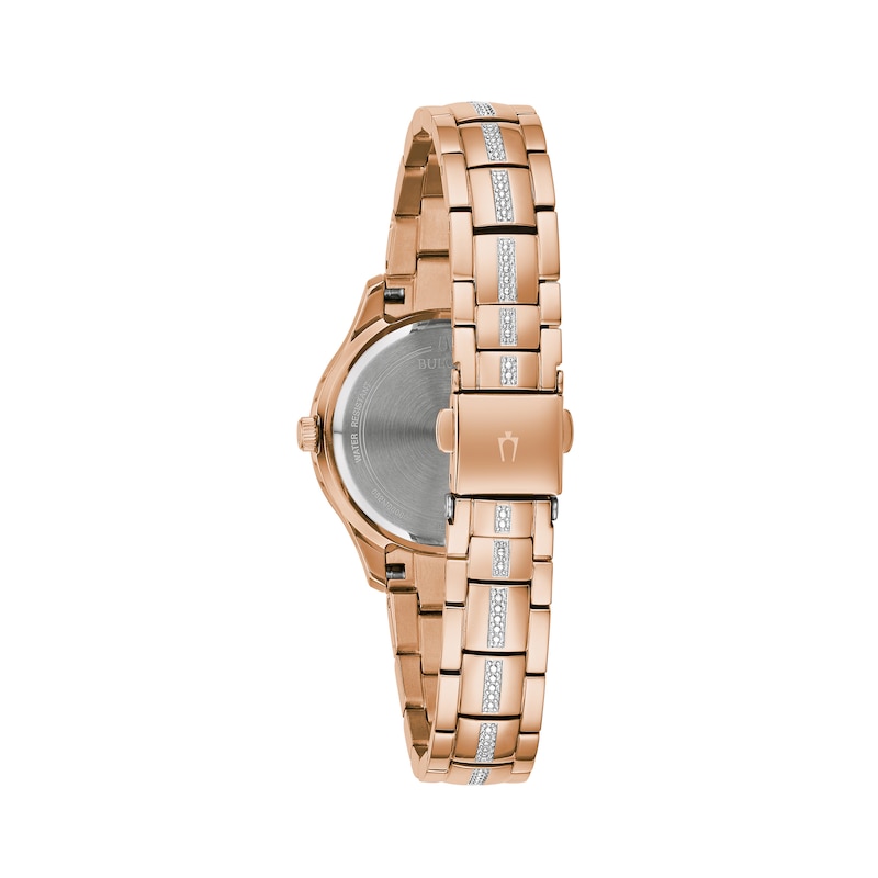 Ladies' Bulova Phantom Crystal Accent Rose-Tone Watch with Brown Mother-of-Pearl Dial (Model: 98L284)|Peoples Jewellers