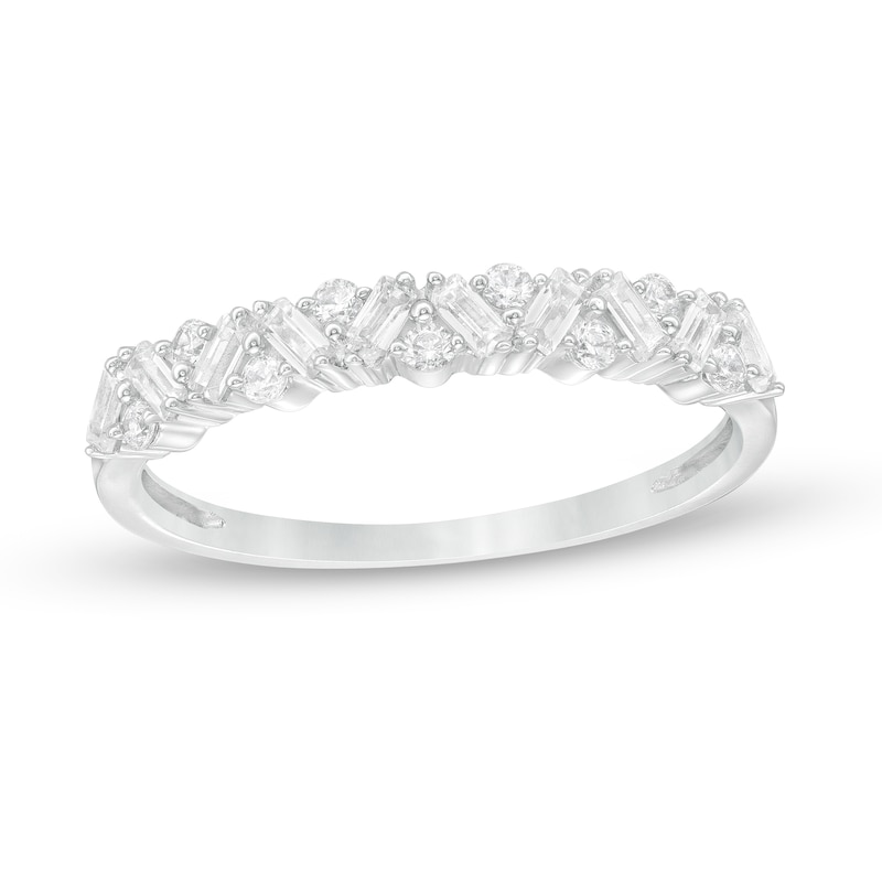 Main Image 1 of 0.30 CT. T.W. Baguette and Round Diamond Zig-Zag Anniversary Band in 14K White Gold