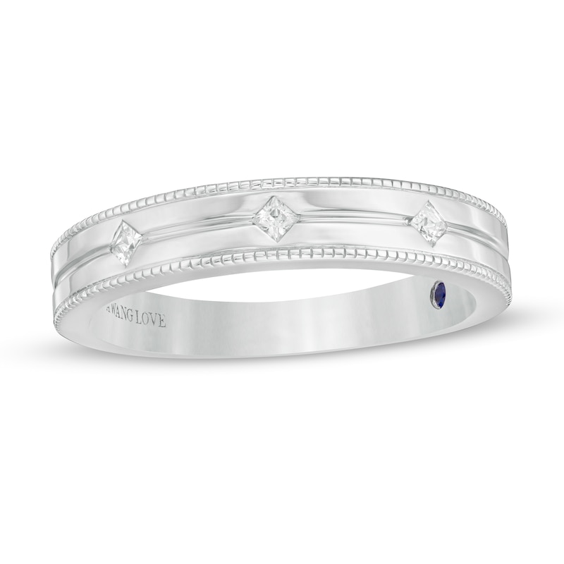 Vera Wang Love Collection Men's 0.085 CT. T.W. Square-Cut Diamond Three Stone Wedding Band in 14K White Gold|Peoples Jewellers