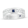 Thumbnail Image 1 of Vera Wang Love Collection Men's Square-Cut Blue Sapphire and 0.69 CT. T.W. Diamond Wedding Band in 14K White Gold