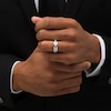 Thumbnail Image 2 of Vera Wang Love Collection Men's Square-Cut Blue Sapphire and 0.69 CT. T.W. Diamond Wedding Band in 14K White Gold