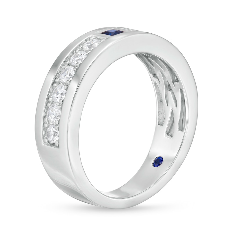 Vera Wang Love Collection Men's Square-Cut Blue Sapphire and 0.69 CT. T.W. Diamond Wedding Band in 14K White Gold