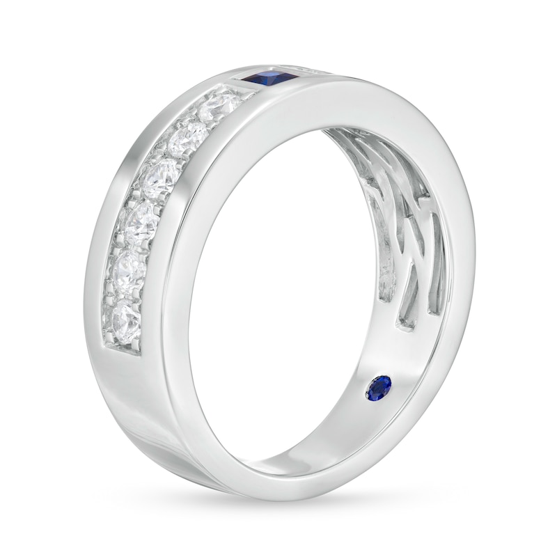 Main Image 3 of Vera Wang Love Collection Men's Square-Cut Blue Sapphire and 0.69 CT. T.W. Diamond Wedding Band in 14K White Gold