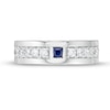 Thumbnail Image 3 of Vera Wang Love Collection Men's Square-Cut Blue Sapphire and 0.69 CT. T.W. Diamond Wedding Band in 14K White Gold