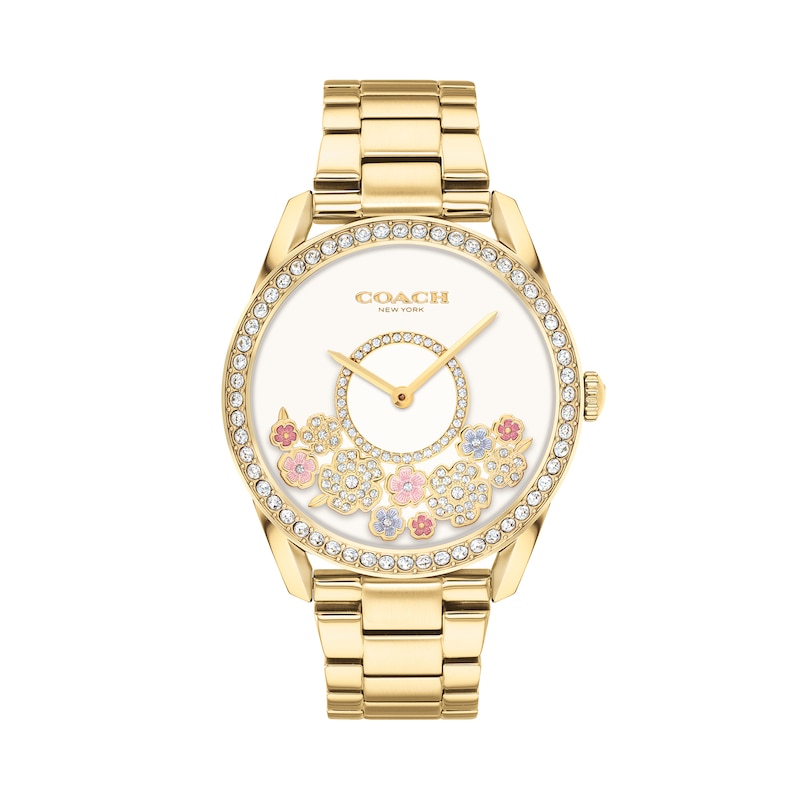 Ladies' Coach Preston Crystal Accent Gold-Tone IP Watch with White Dial (Model: 14503777)|Peoples Jewellers