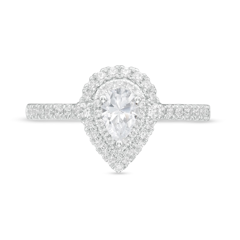 Main Image 4 of Vera Wang Love Collection 0.69 CT. T.W. Pear-Shaped Diamond Double Frame Engagement Ring in 14K White Gold